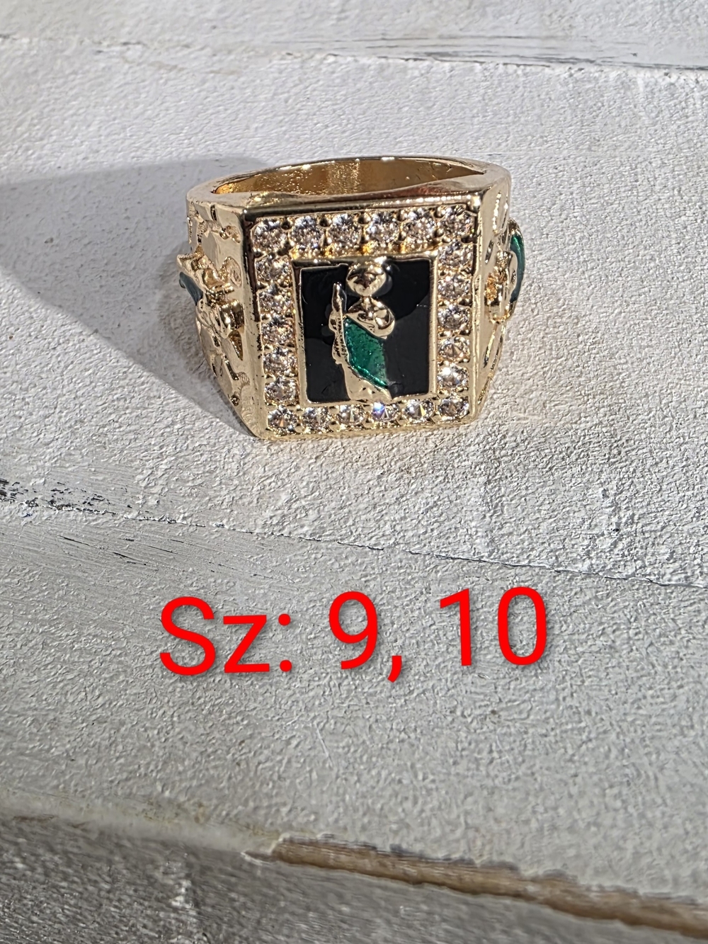14k Gold-Plated Green Enamel Square Signet Ring - Men Jewelry